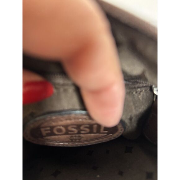 Fossil Snake Print Embossed Brown Leather Crossbody Bag Purse Adjustable Stylish - Picture 7 of 10